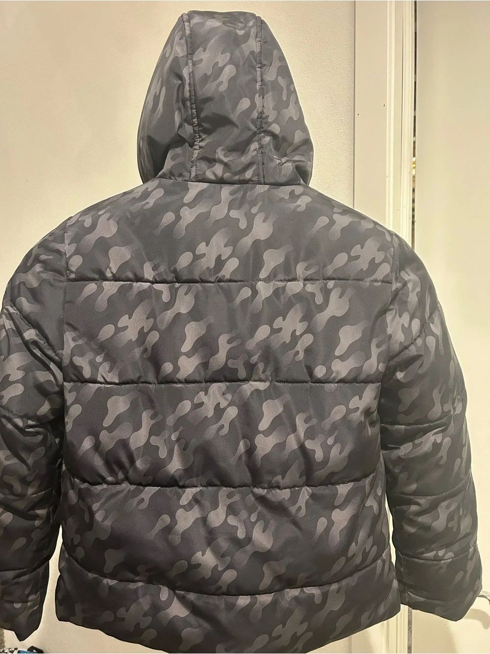Kids Hooded Puffer Jacket - Gray Camo